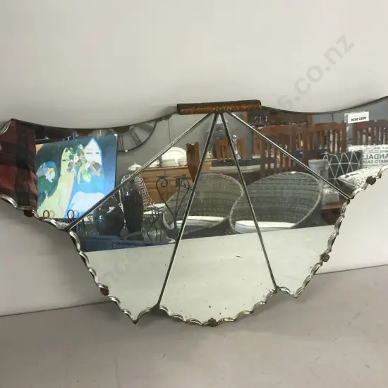Vintage Art Deco Overmantle Wall Mirror, 5 Panel, Pie Crust Scalloped Edge. 30 x 54cm
