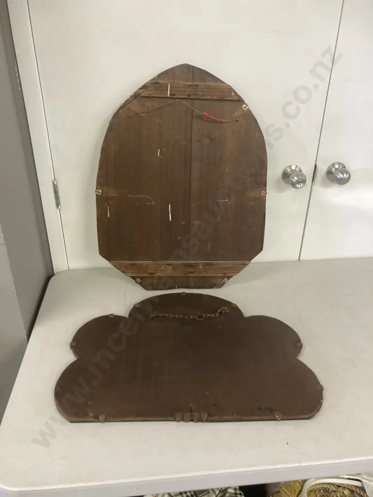 Vintage Arched Bevelled Edge Mirror. 66 x 51cm & Art Deco Fan Shaped Wall Mirror. 46 x 61cm (As Found) Image 1++