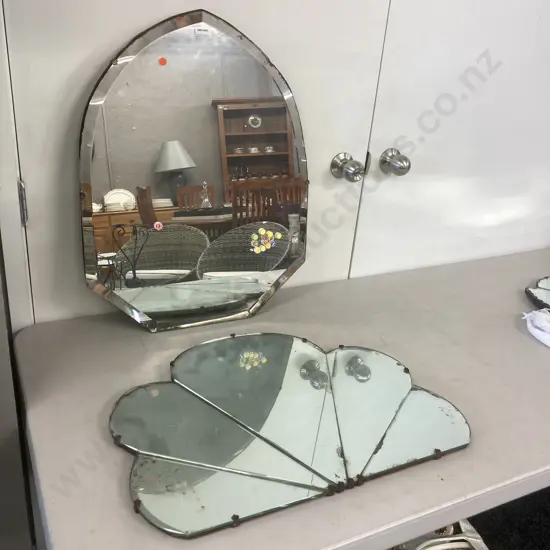 Vintage Arched Bevelled Edge Mirror. 66 x 51cm & Art Deco Fan Shaped Wall Mirror. 46 x 61cm (As Found)