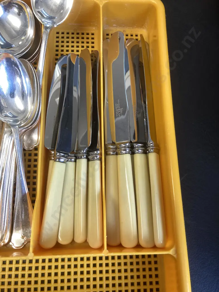 Walker & Hall Sheffield England 36 Pce Cutlery Set With 12 'Bone' Handled Knives & 1 x Table Spoon (Purchased New 1937) Image 1++