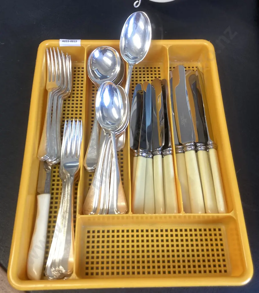 Walker & Hall Sheffield England 36 Pce Cutlery Set With 12 'Bone' Handled Knives & 1 x Table Spoon (Purchased New 1937) Image 1++