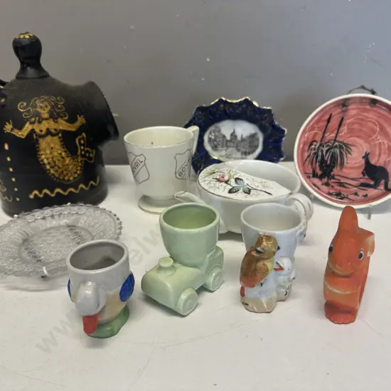 Selection of Kitsch Items, Salt Pig, Invalids Feeder Etc