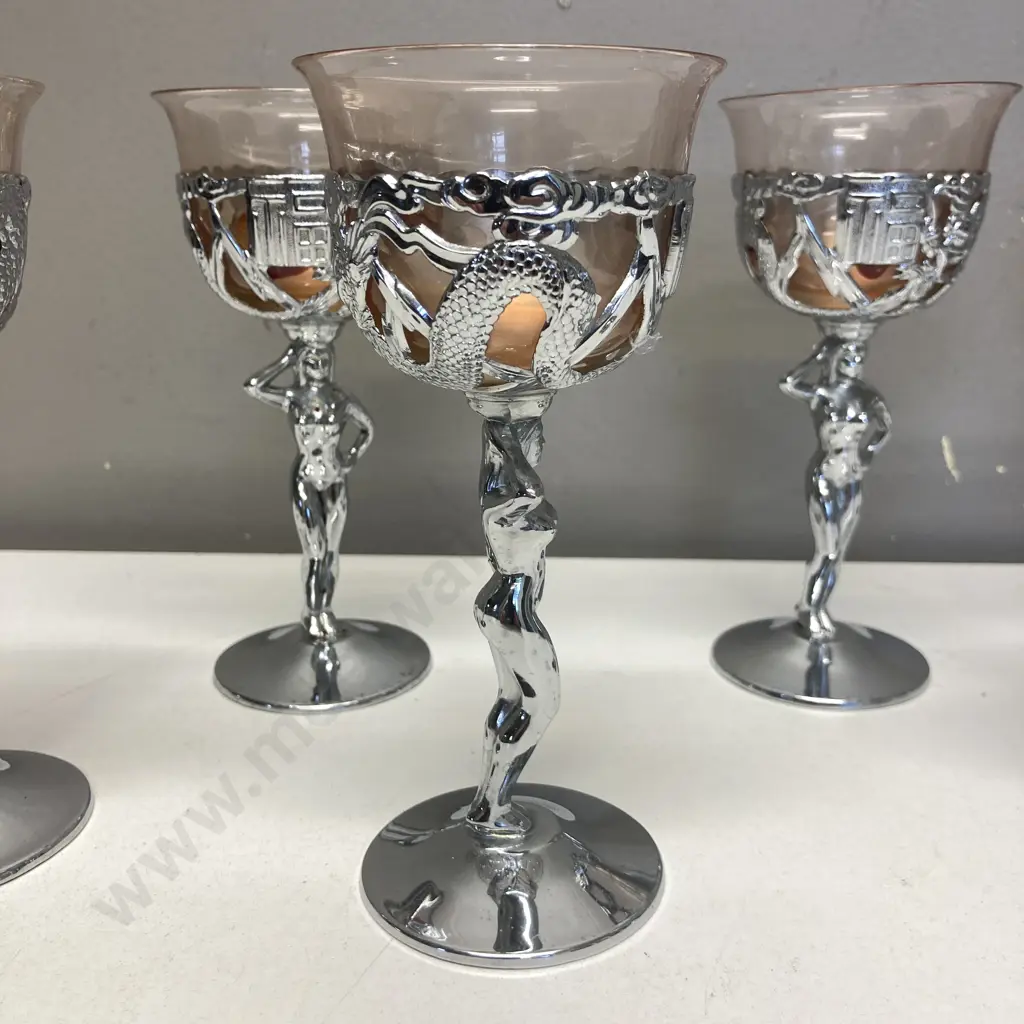 Set of Six Vintage Naked Lady Chromed Metal Candle Holders. H15cm Image 1++