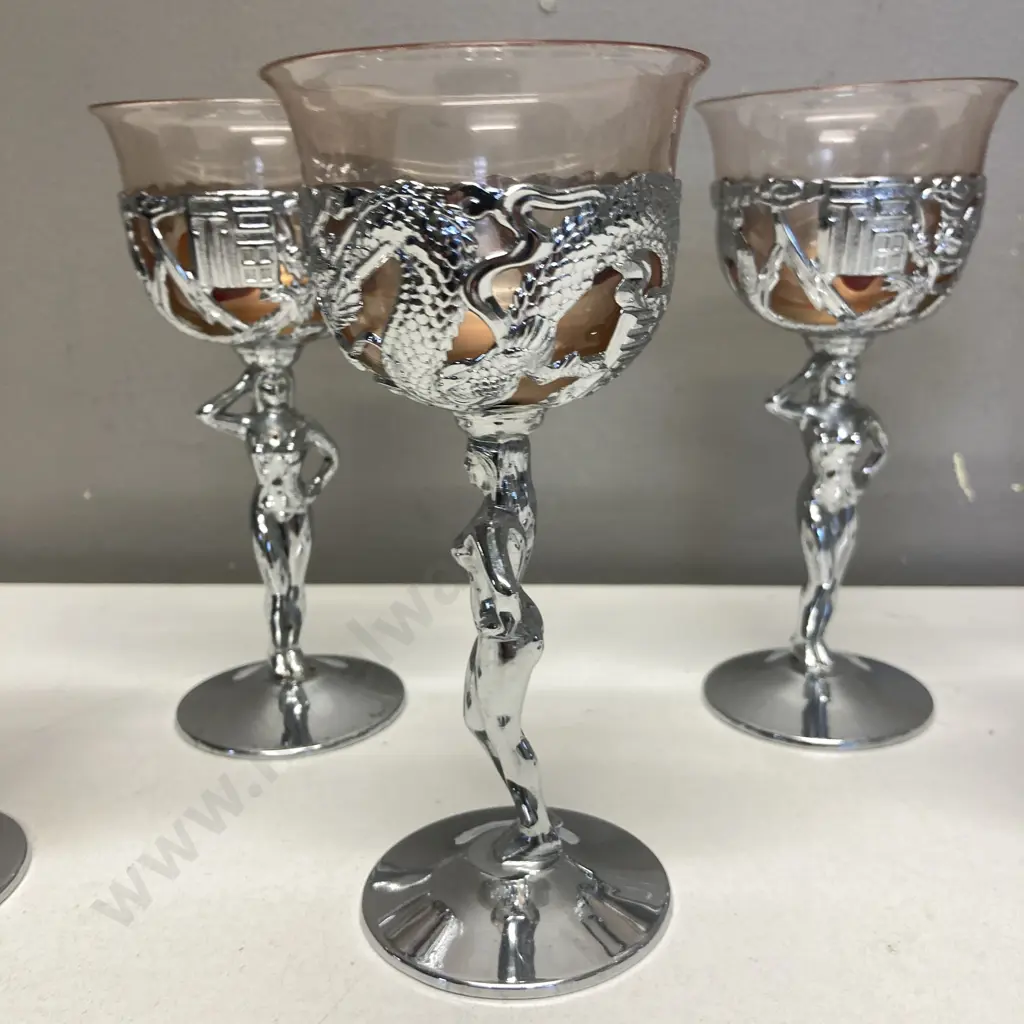 Set of Six Vintage Naked Lady Chromed Metal Candle Holders. H15cm Image 1++