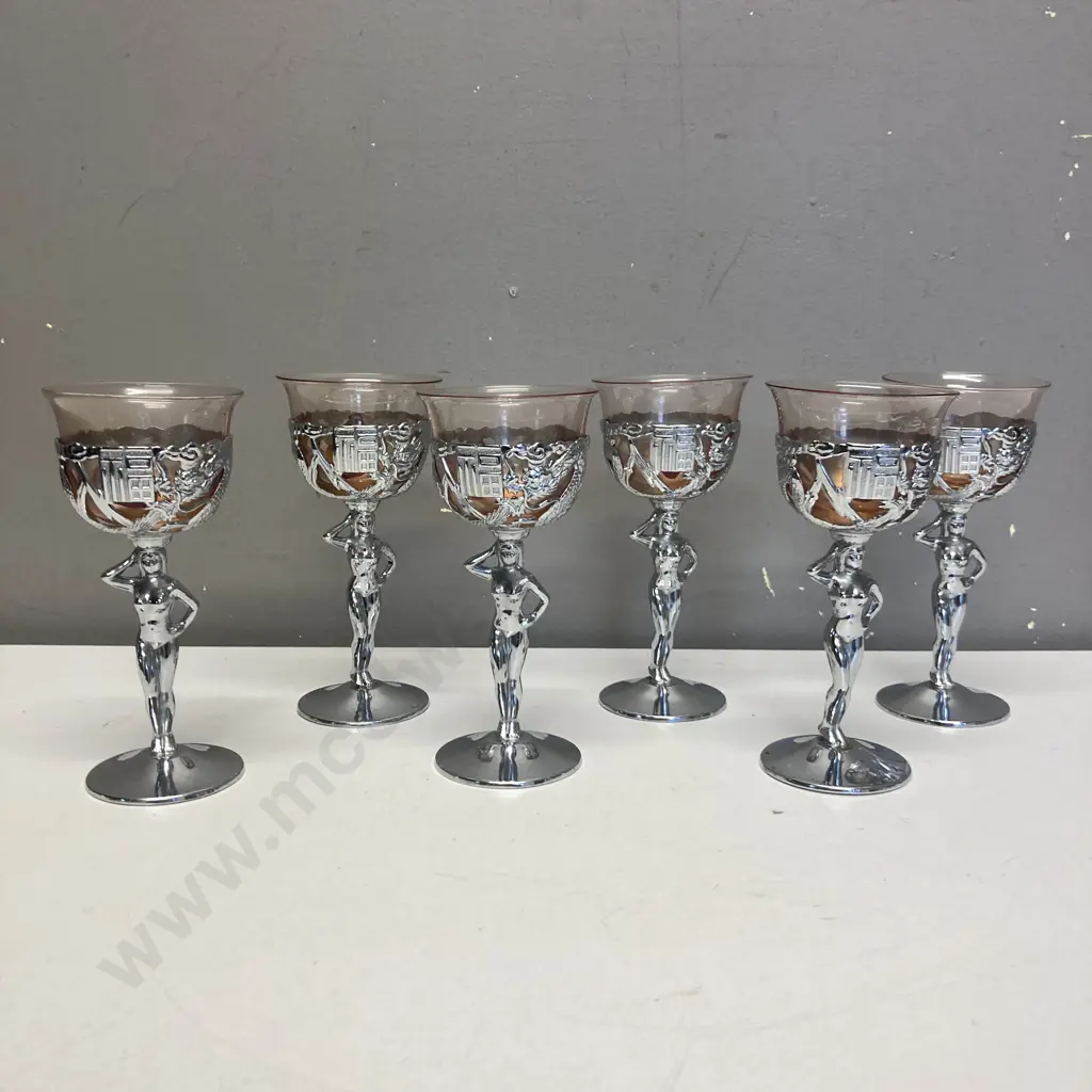 Set of Six Vintage Naked Lady Chromed Metal Candle Holders. H15cm Image 1++