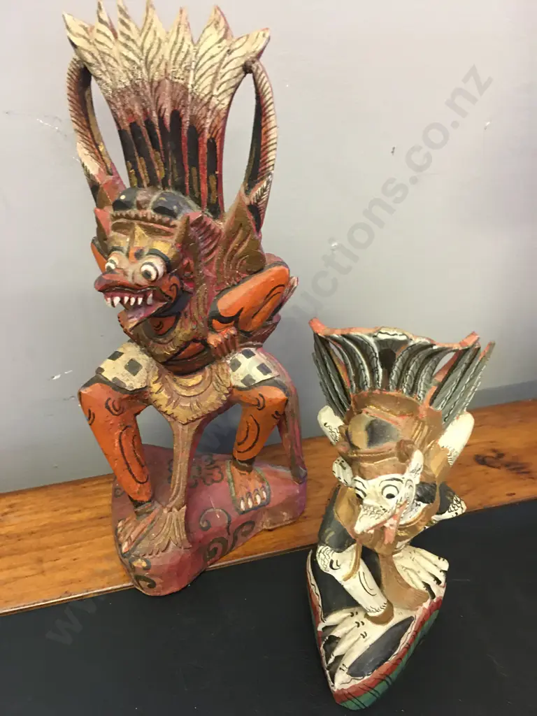 Pair of Vintage Indonesian Hand Carved Garuda Figurines. 27 x 12cm & 20 x 7cm Image 1++