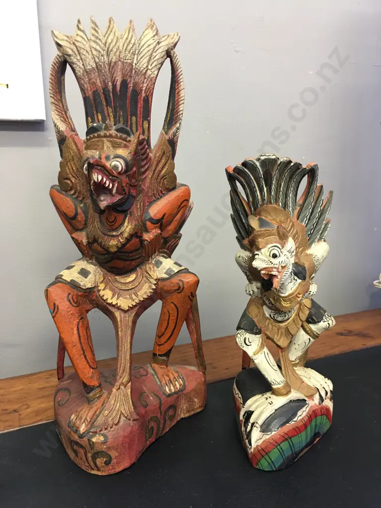 Pair of Vintage Indonesian Hand Carved Garuda Figurines. 27 x 12cm & 20 x 7cm Image 1++