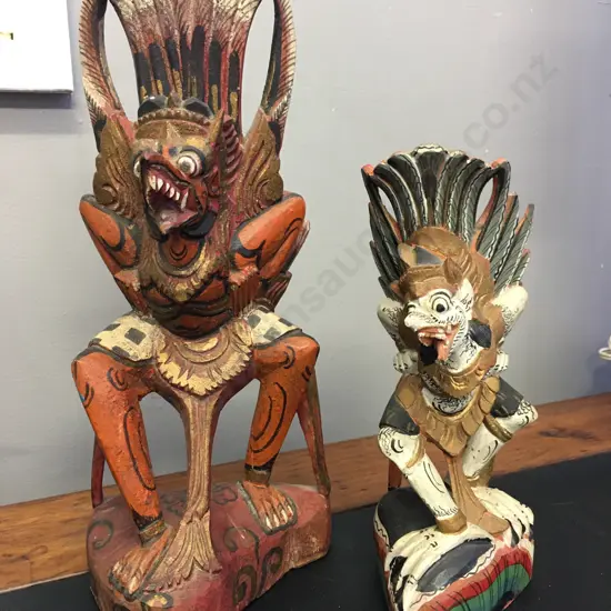 Pair of Vintage Indonesian Hand Carved Garuda Figurines. 27 x 12cm & 20 x 7cm