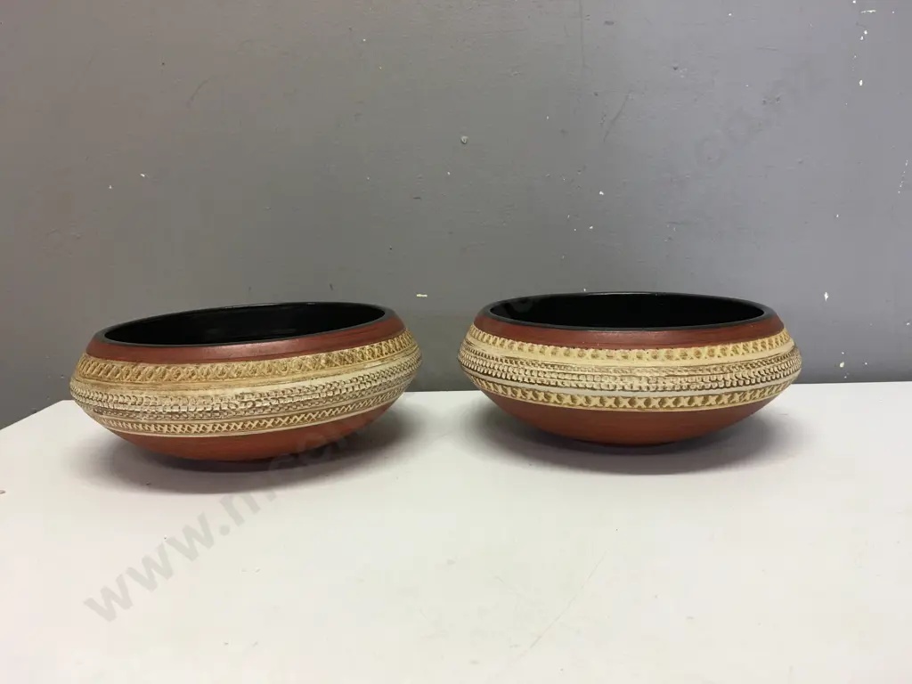 Pair of Vintage Scheurich West Germany Pottery Bowls, Dia 20cms, Incised To Base W Germany 209 20 Image 1++