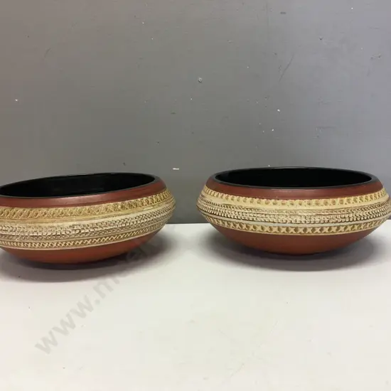 Pair of Vintage Scheurich West Germany Pottery Bowls, Dia 20cms, Incised To Base W Germany 209 20