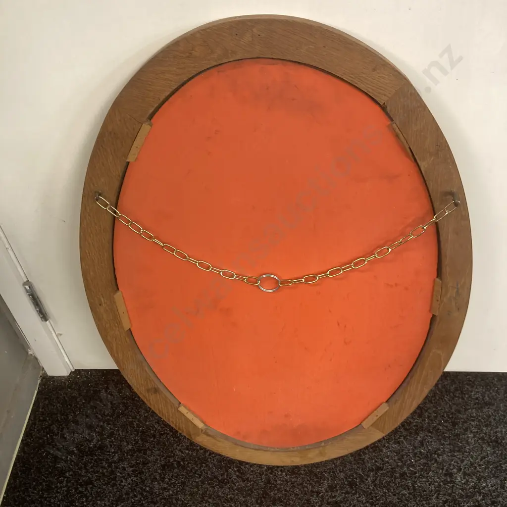 Vintage Oak Framed Oval Bevelled Edge Wall Mirror. 68.5 x 49cm Image 1++