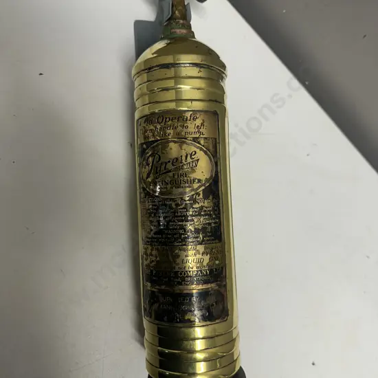 Vintage Brass Pyrene Heavy Vechile Pump Extinguisher With Wall Mount