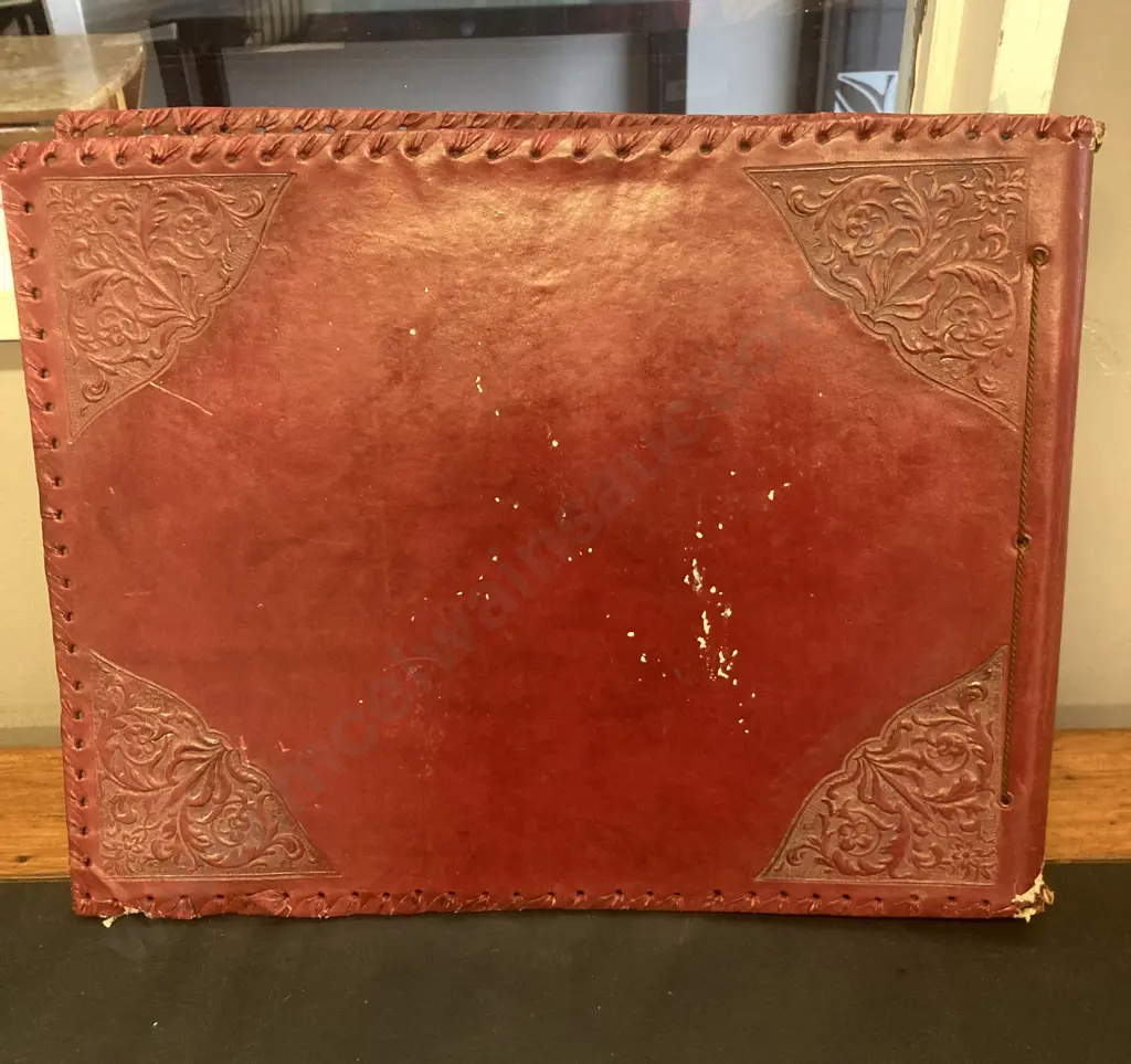 Vintage Leather Scrapbook with Embossed Griffin & Art Prints Etc Image 1++