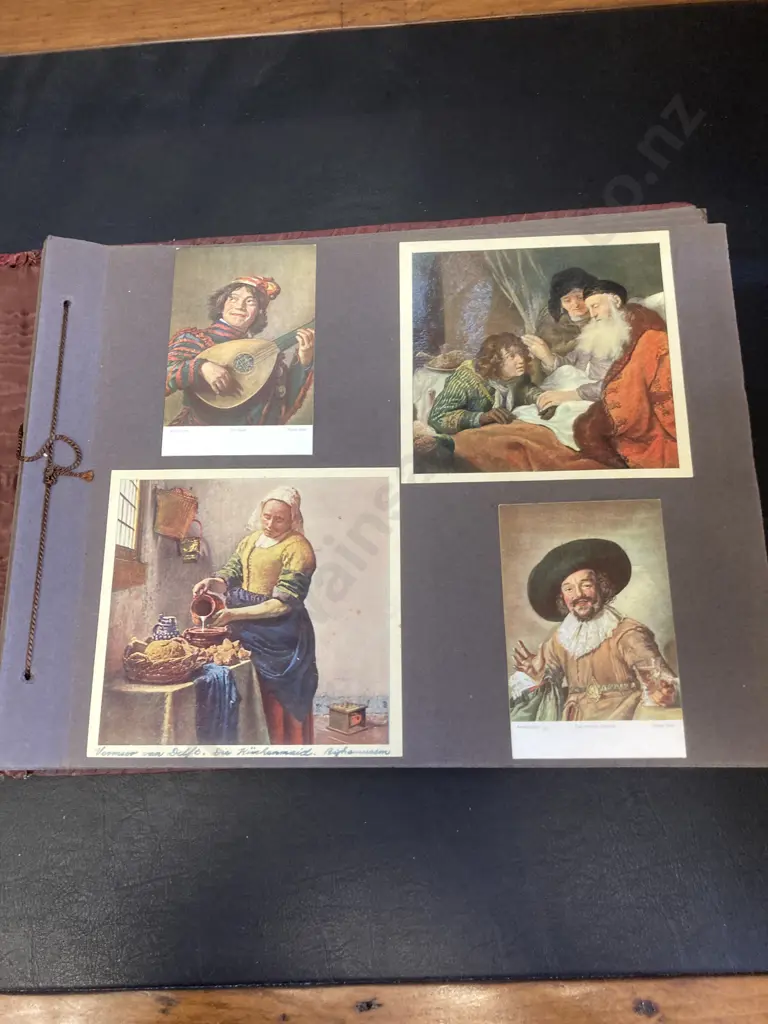 Vintage Leather Scrapbook with Embossed Griffin & Art Prints Etc Image 1++