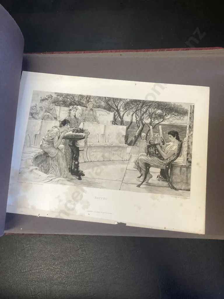 Vintage Leather Scrapbook with Embossed Griffin & Art Prints Etc Image 1++