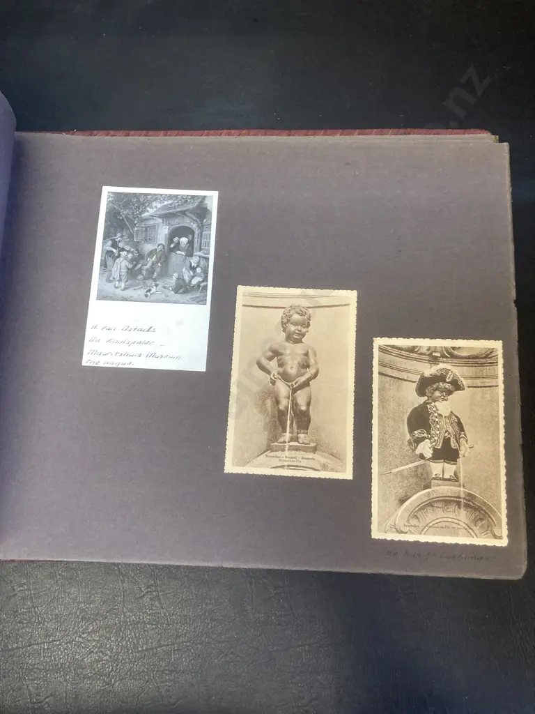 Vintage Leather Scrapbook with Embossed Griffin & Art Prints Etc Image 1++