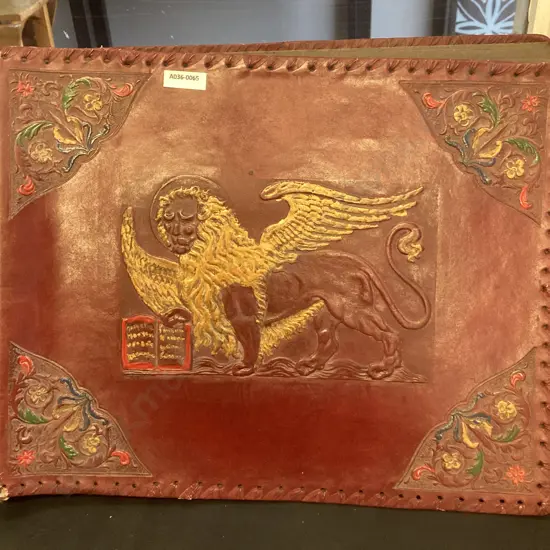 Vintage Leather Scrapbook with Embossed Griffin & Art Prints Etc