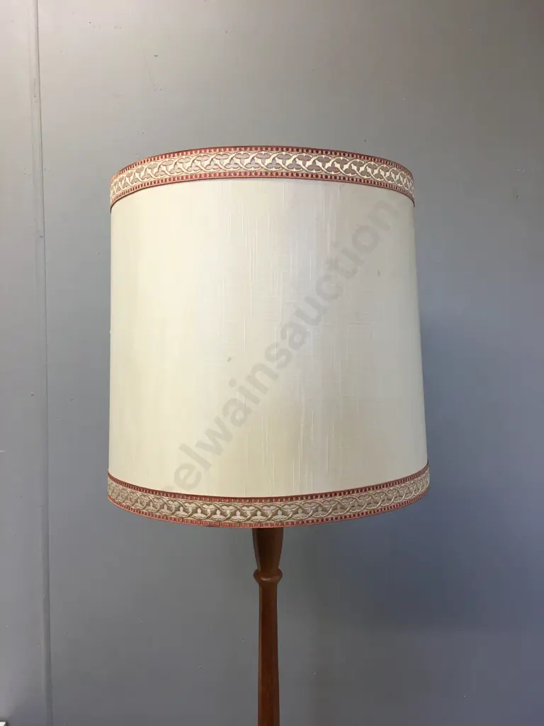 Vintage Tripod Floor Lamp With Integrated Table & Cream Patterned Shade H168 Image 1++