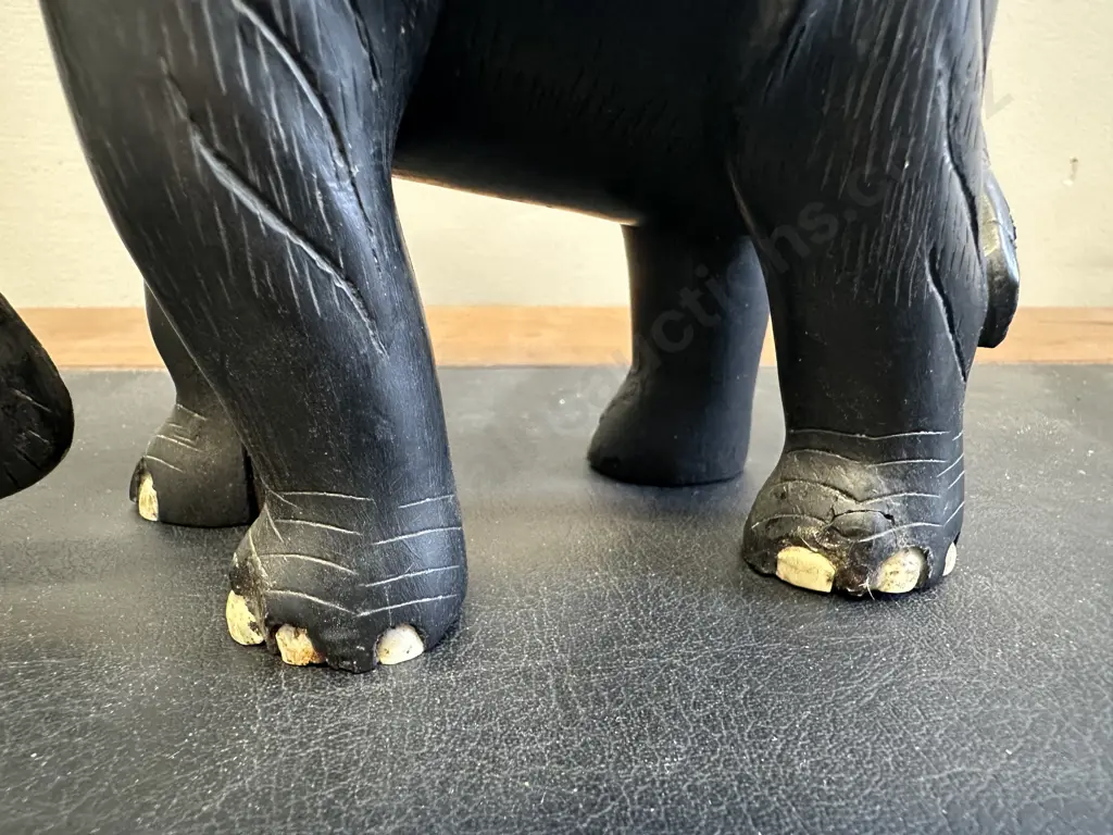 19th Century Ebony Elephant, Sculptured Solid Ebony With Original Carved Bone Tusks Toes & Eyes. H15 W16 D9cm Image 1++