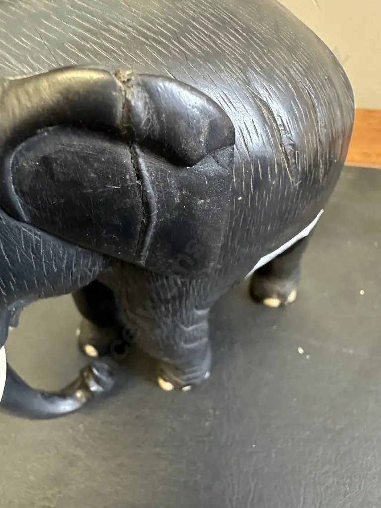 19th Century Ebony Elephant, Sculptured Solid Ebony With Original Carved Bone Tusks Toes & Eyes. H15 W16 D9cm Image 1++
