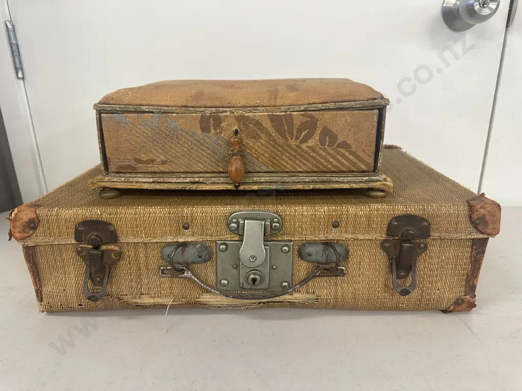 Antique Sewing Box & Cardboard Backed Suitcase Image 1++