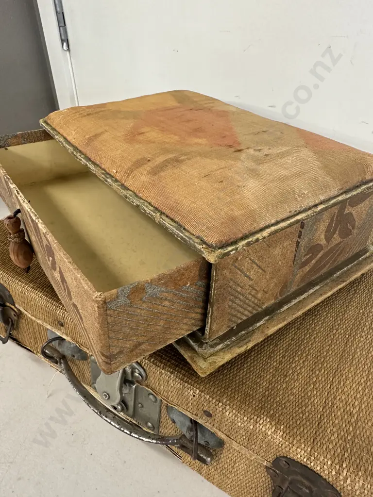 Antique Sewing Box & Cardboard Backed Suitcase Image 1++