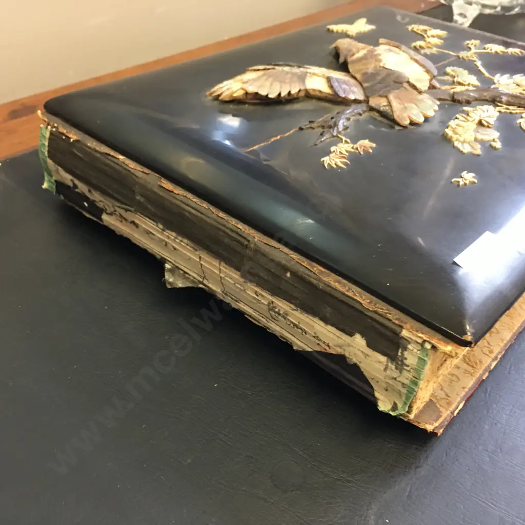 Vintage Japanese Lacquered Album With Shibayama Decorated Cover. 17 x 36cm (As Found Condition) Image 1++