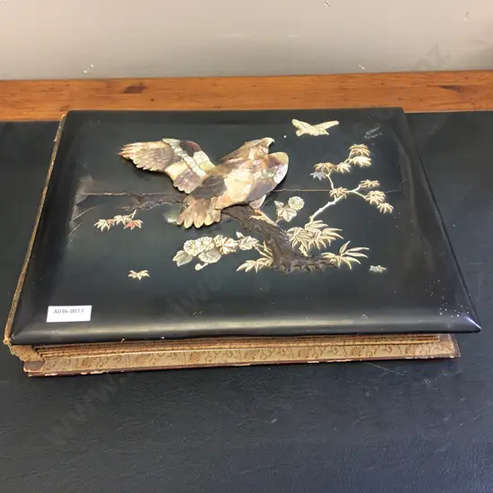 Vintage Japanese Lacquered Album With Shibayama Decorated Cover. 17 x 36cm (As Found Condition)