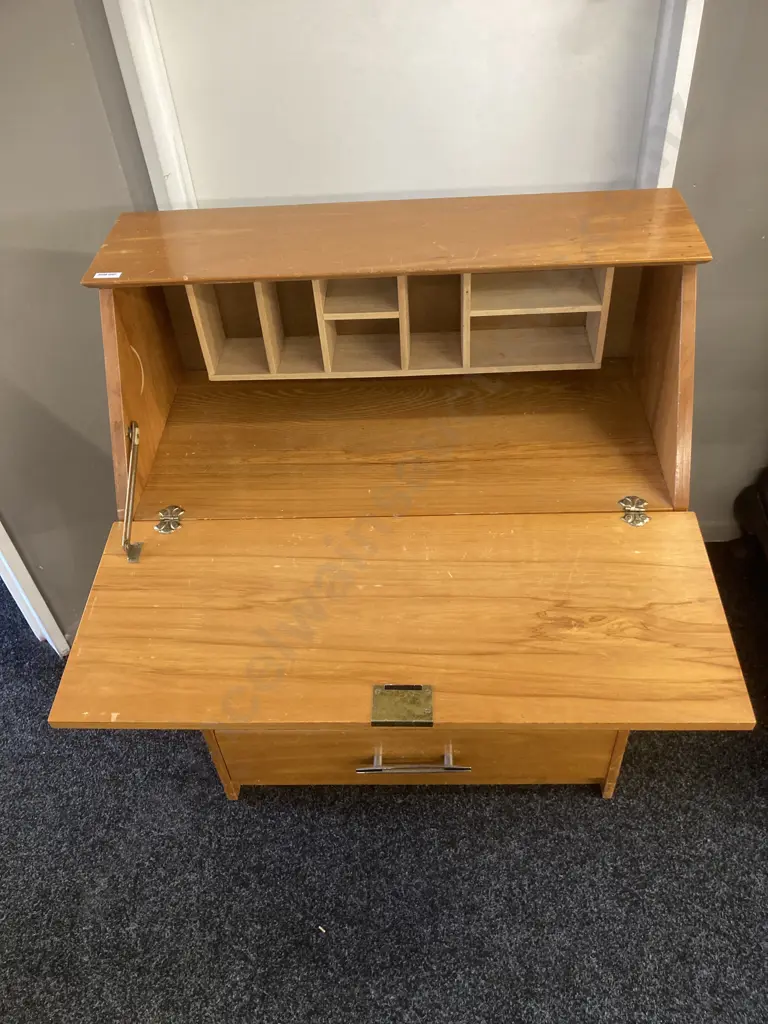 Vintage Wood Ways Hamilton Rimu Drop Front Desk, Original Handles. H100 W73 D35cm (No Key) Image 1++