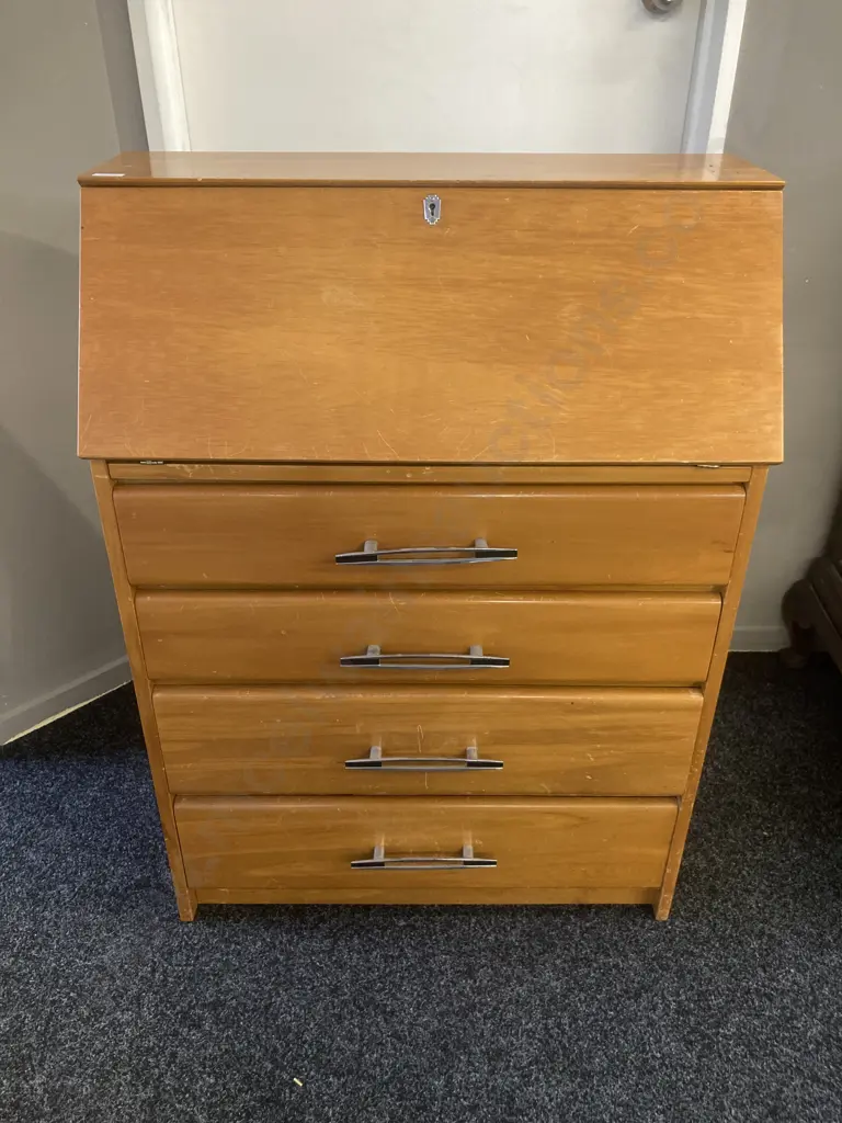 Vintage Wood Ways Hamilton Rimu Drop Front Desk, Original Handles. H100 W73 D35cm (No Key) Image 1++