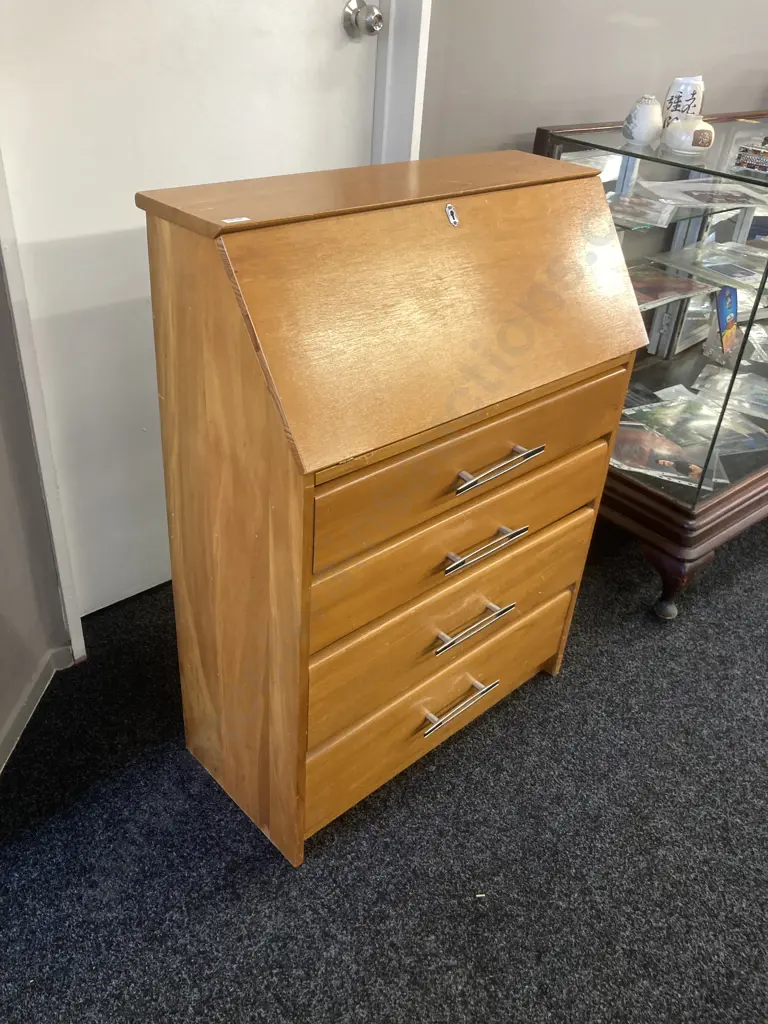 Vintage Wood Ways Hamilton Rimu Drop Front Desk, Original Handles. H100 W73 D35cm (No Key) Image 1++