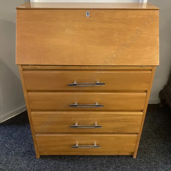 Vintage Wood Ways Hamilton Rimu Drop Front Desk, Original Handles. H100 W73 D35cm (No Key)