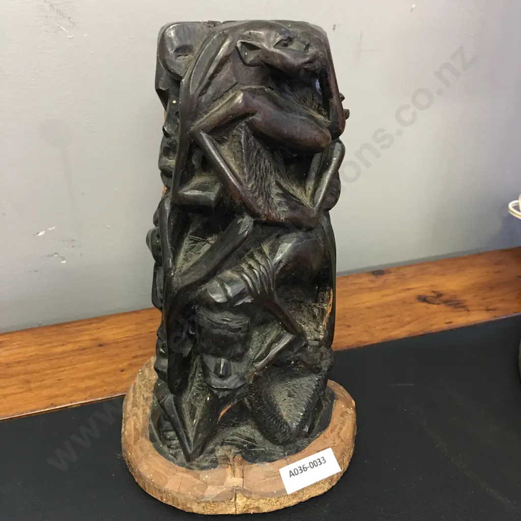 Vintage African Makonde Tribe Carved Ebony Family Tree Of Life Statue. H22cm Image 1++