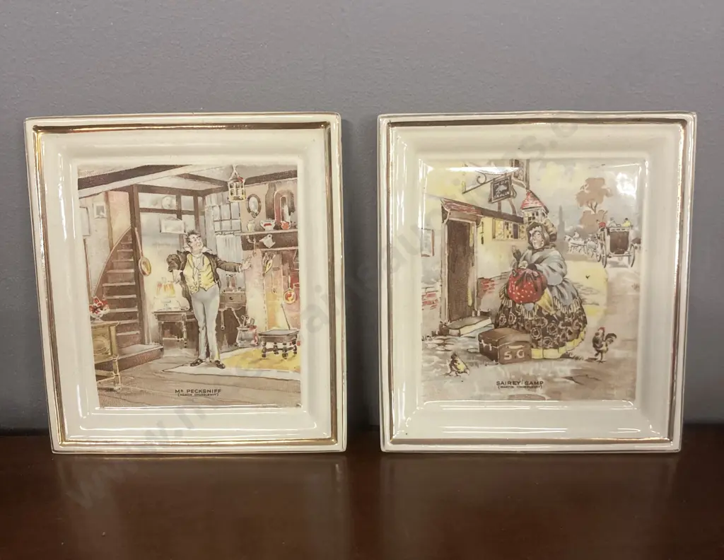 Vintage Newhall Hanley Of England Wall Plates Mr Pecksniff & Sairey Gamp Image 1++