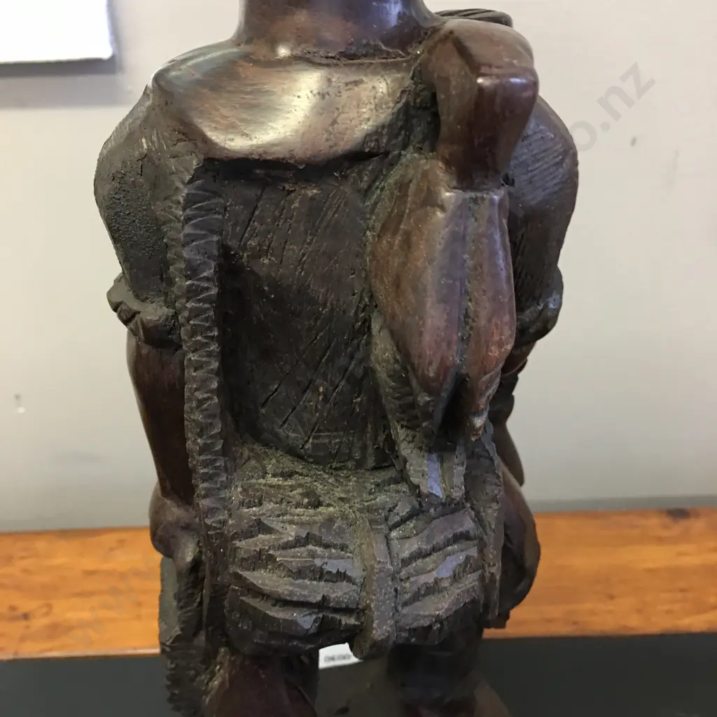 Zimbabwe Hand Carved Wooden Man With Fish. H36cm Image 1++