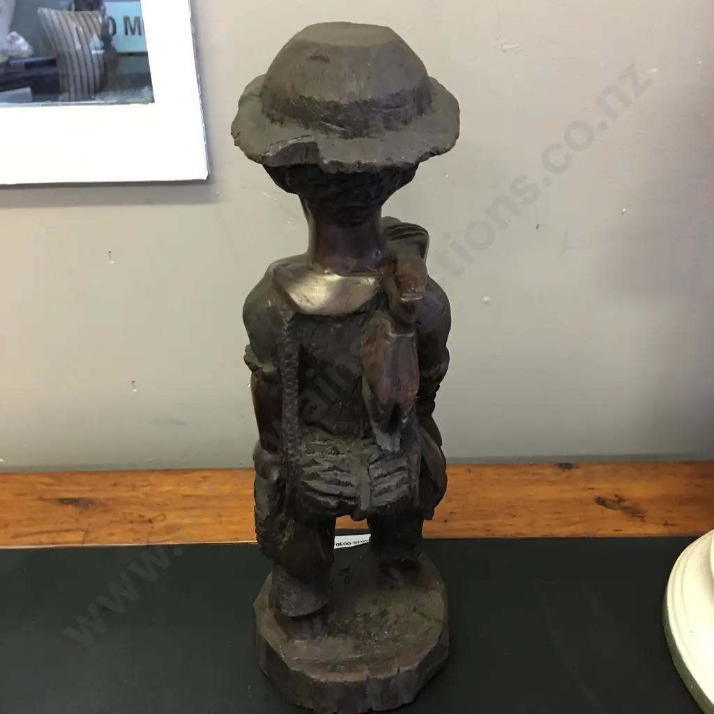 Zimbabwe Hand Carved Wooden Man With Fish. H36cm Image 1++