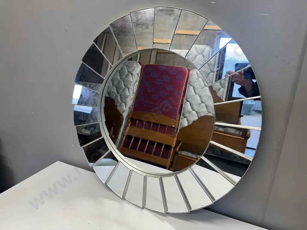 Modernist Round Wall Mirror. 56 x 56cm Image 1++