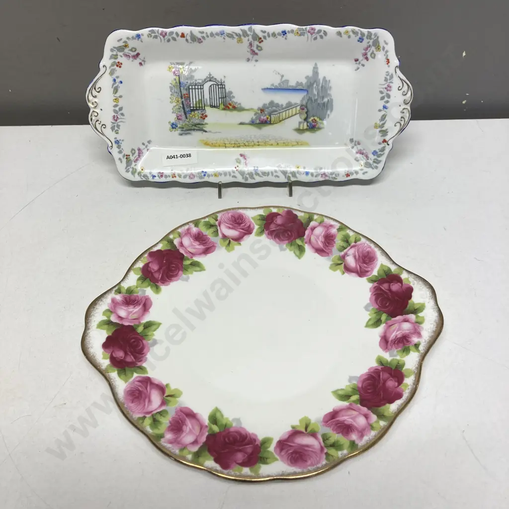 Royal Albert Rosedale Sandwich Tray & Royal Albert Old English Rose Cake Plate Image 1++