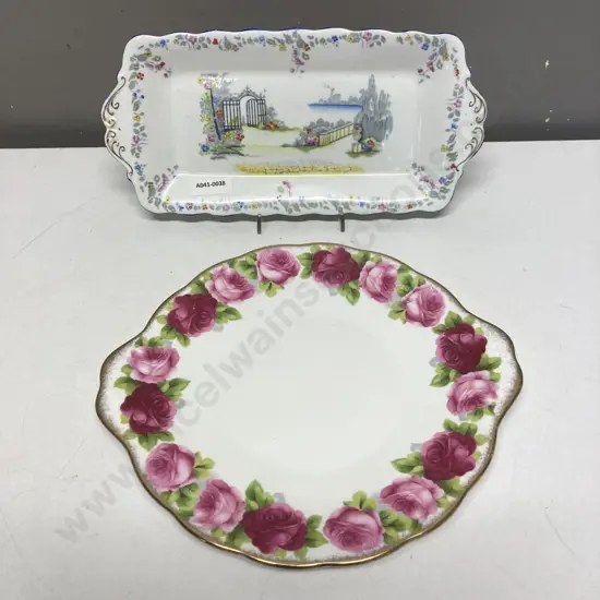 Royal Albert Rosedale Sandwich Tray & Royal Albert Old English Rose Cake Plate