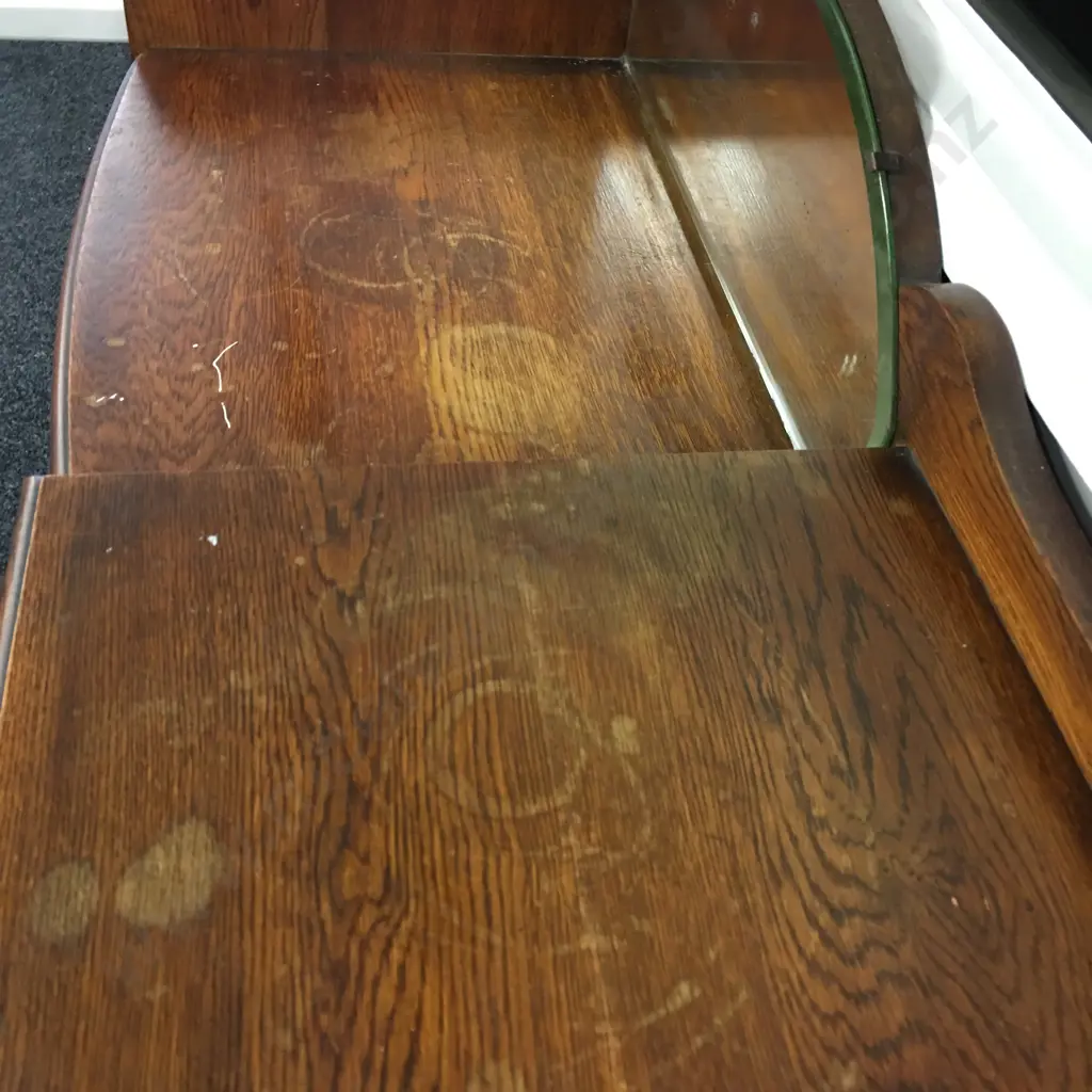 1940s Oak Sideboard With Mirror, 2 Glazed Doors & 3 Central Drawers (As Found Condition). H108 W137 D44cm Image 1++