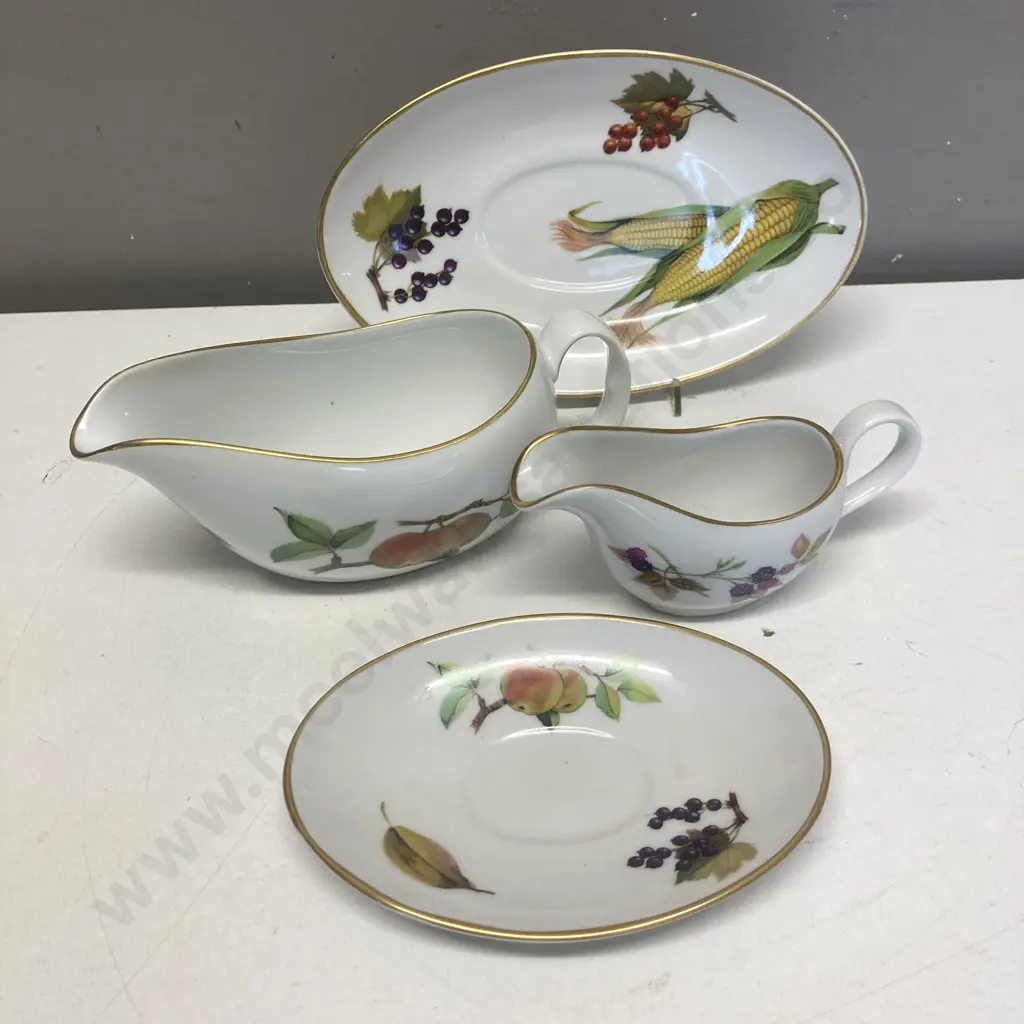Royal Worcester Wild Harvest Gold Rimmed Gravy Boat With Under Plate & Small Gravy Boat With Under Plate Image 1++