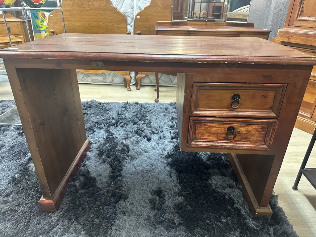 Outback Furniture Rustic Solid Wood 2 Drawer Students Desk. H76.5 W110 D56cm Image 1++