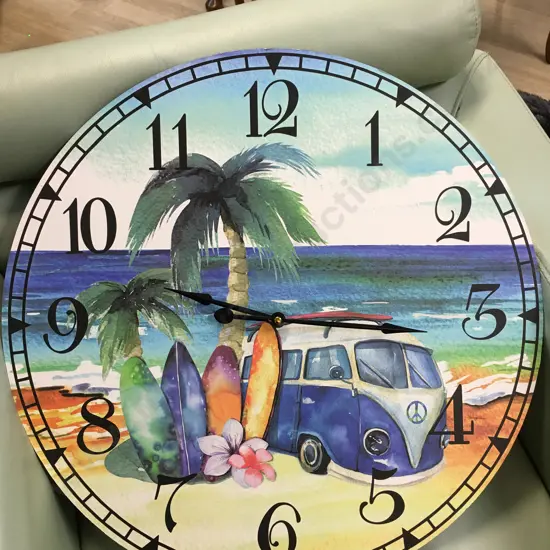 VW Combi Van Wall Clock Beach Themed Diam 60cm.
