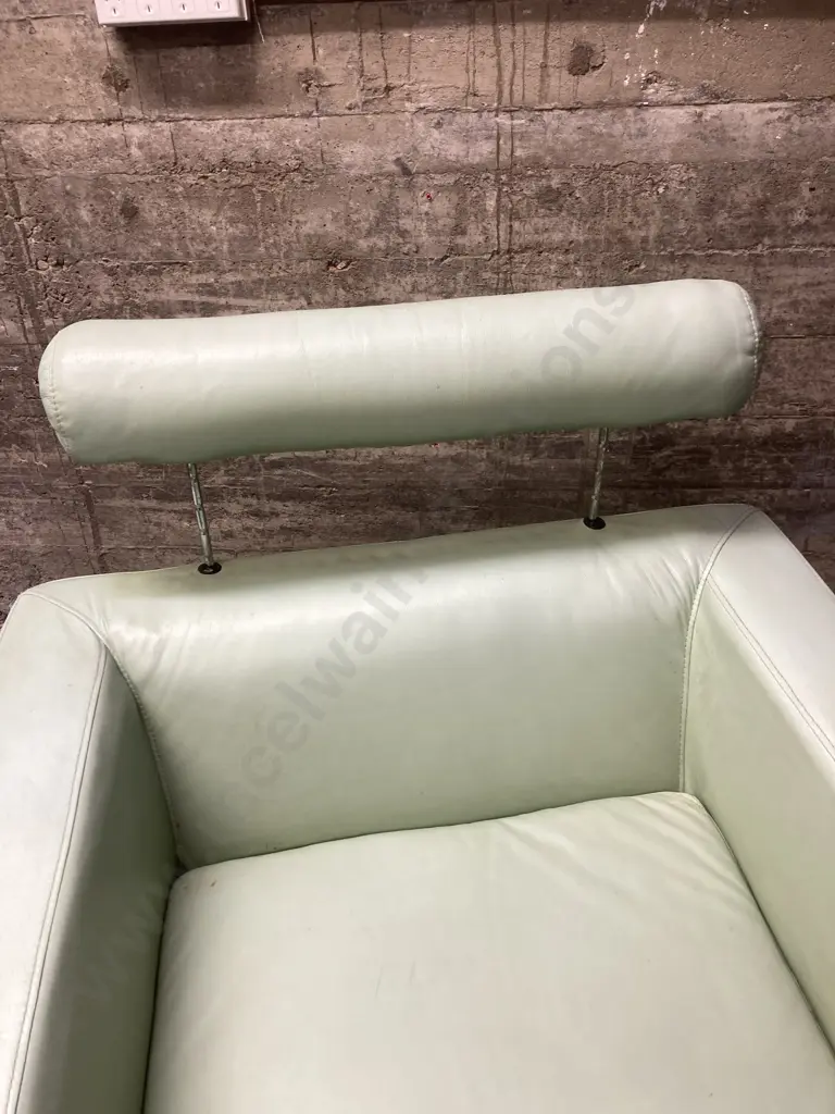 Mint Green Leather Natuzzi Style Swivel Club Arm Chair With Adjustable Headrest. H79 W82 D80cm Image 1++