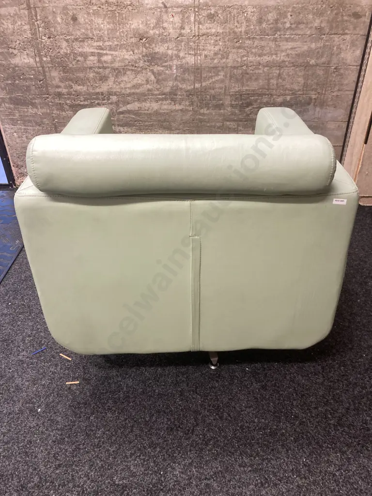Mint Green Leather Natuzzi Style Swivel Club Arm Chair With Adjustable Headrest. H79 W82 D80cm Image 1++