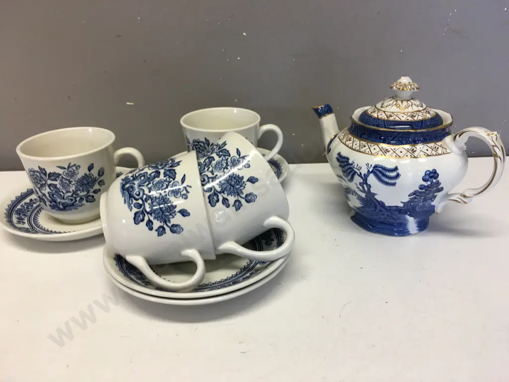 Selection Of Blue & White China Items Including Real Old Teapot, Woods & Sons,Booths, Willow Etc Image 1++