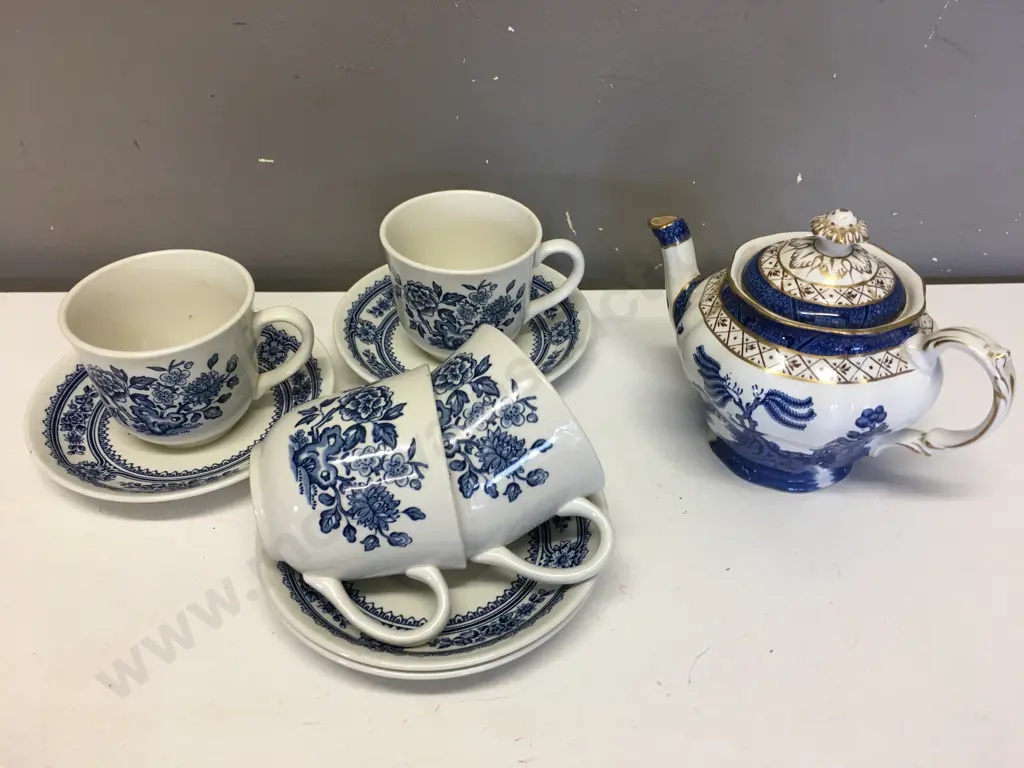 Selection Of Blue & White China Items Including Real Old Teapot, Woods & Sons,Booths, Willow Etc Image 1++