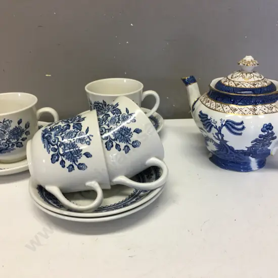 Selection Of Blue & White China Items Including Real Old Teapot, Woods & Sons,Booths, Willow Etc