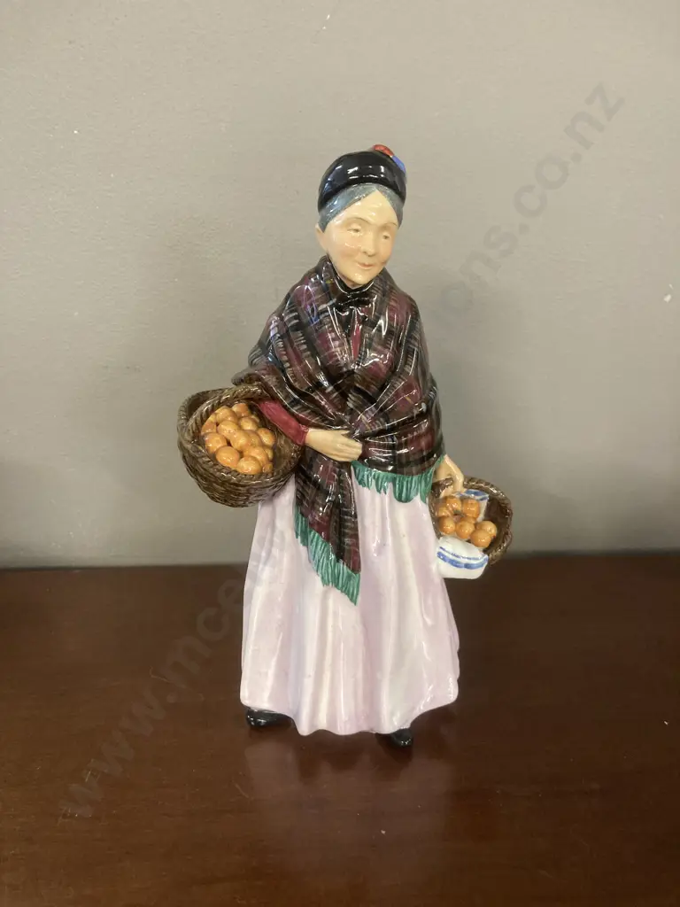 Royal Doulton Figure The Orange Lady HN1759 Pink & Tartan Colourway, Designer Leslie Harradine, Issued 1936-1975. H21cm Image 1++