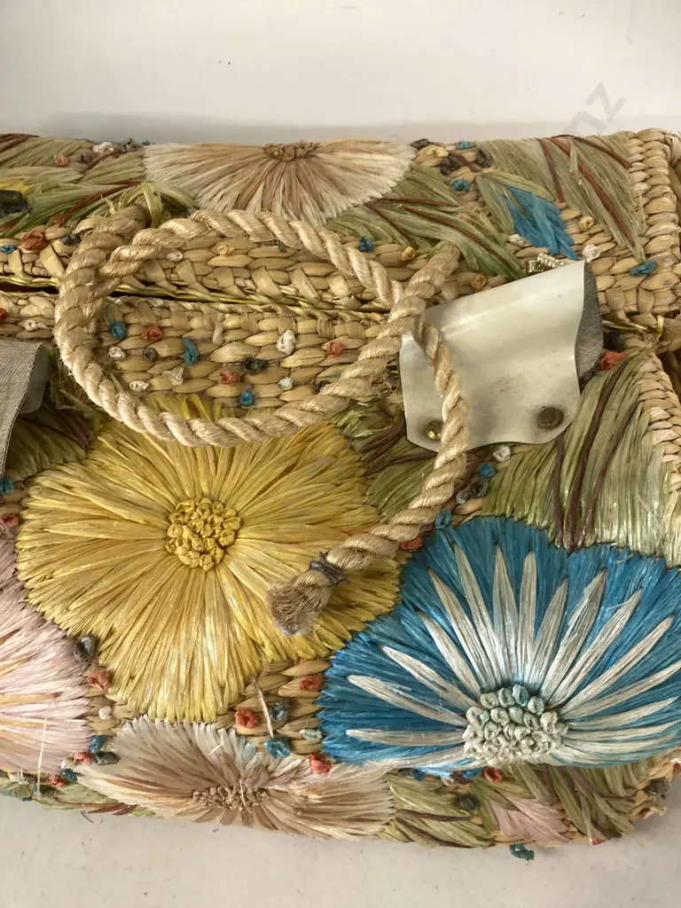 Givenchy Dust Bag & a Vintage Multi Colour Large Woven Flowers Seagrass Basket, Lined (Both As Found Condition) Image 1++